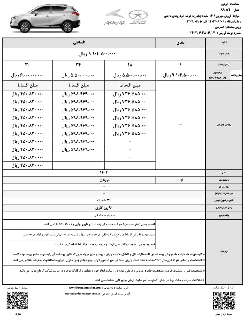 شرایط فروش کرمان موتور