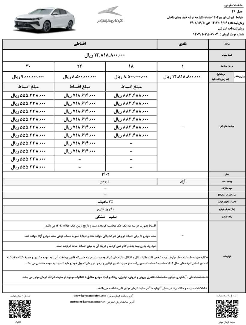 شرایط فروش کرمان موتور