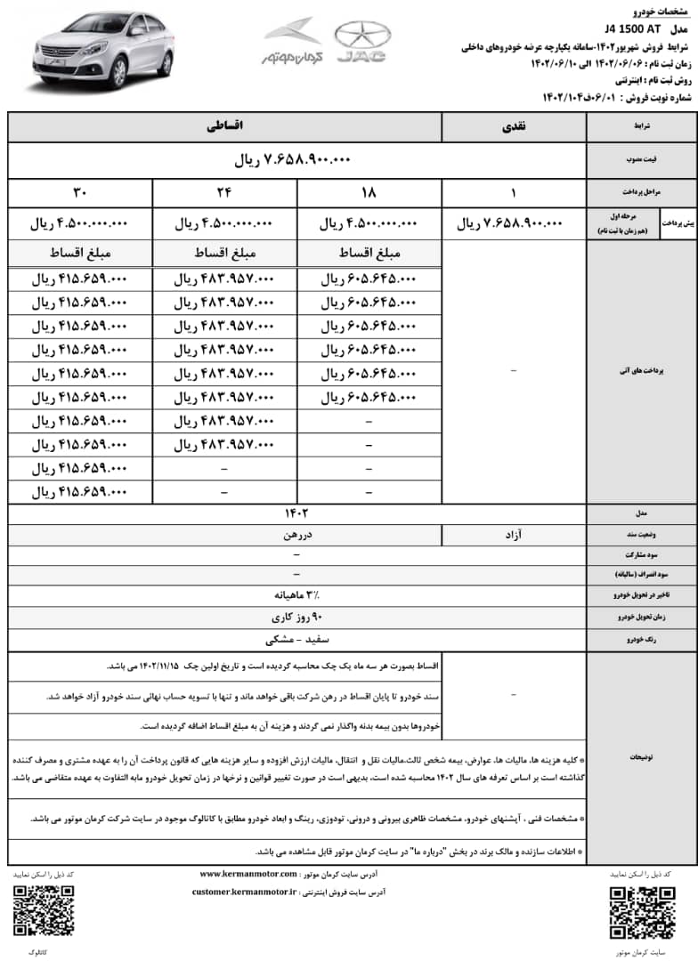 شرایط فروش کرمان موتور