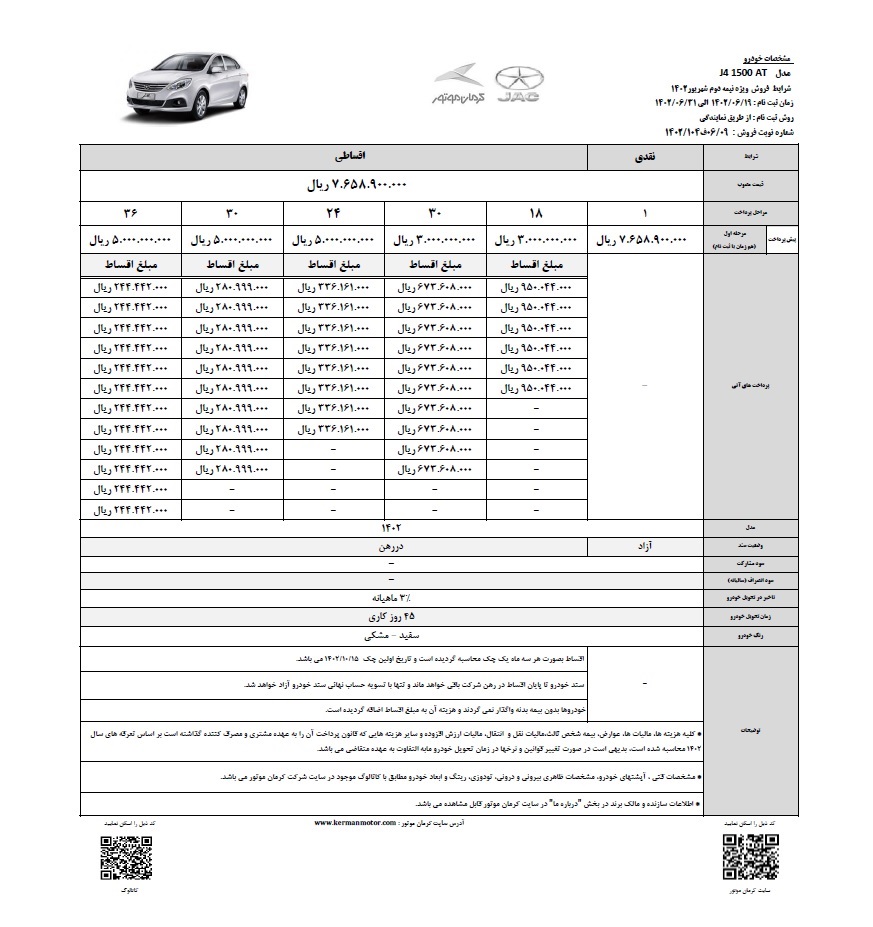 شرایط فروش اقساط جک j4