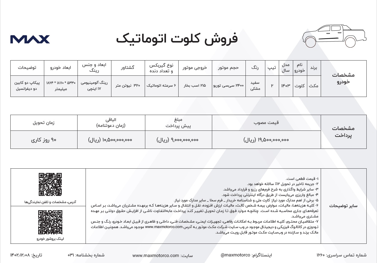 شرایط فروش کلوت