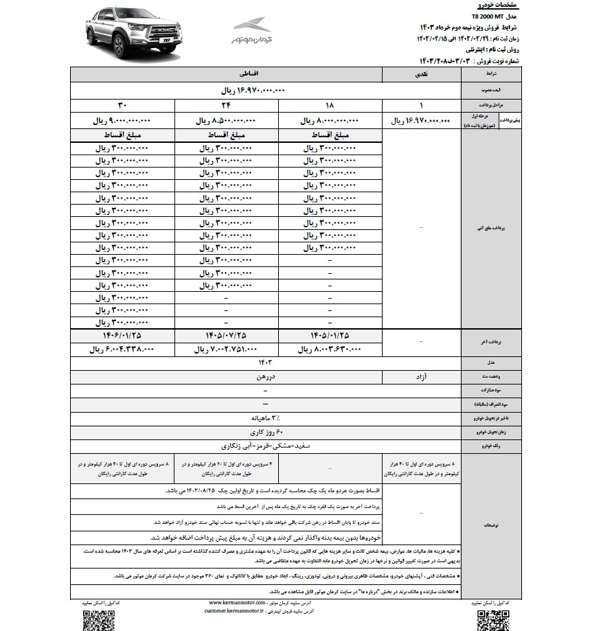 شرایط فروش KMC T8