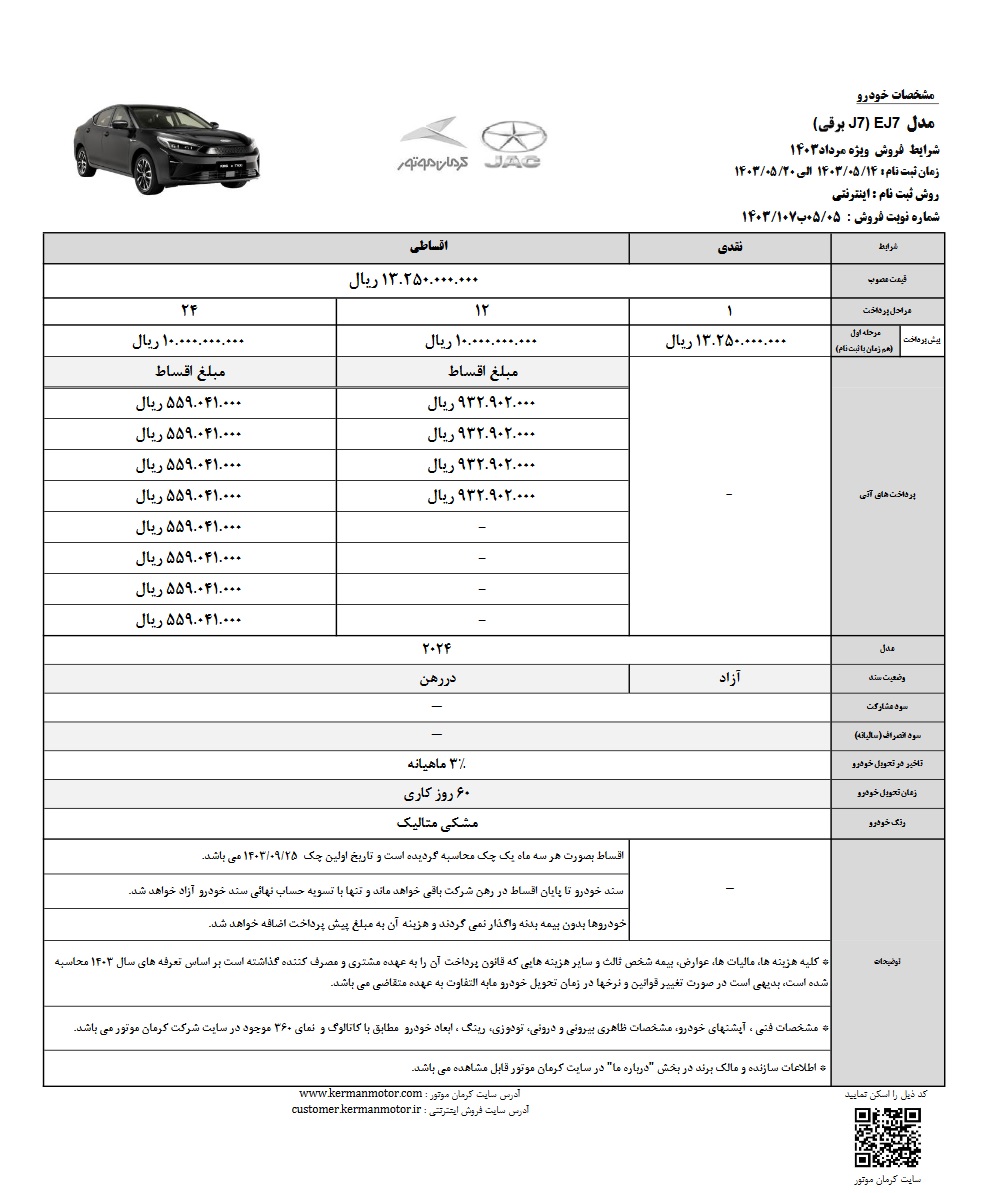 شرایط فروش KMC EJ7