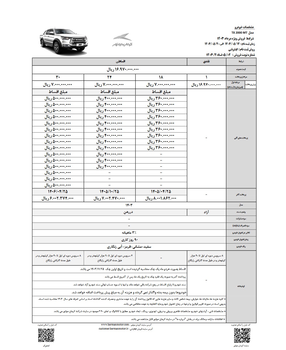 شرایط فروش KMC T8