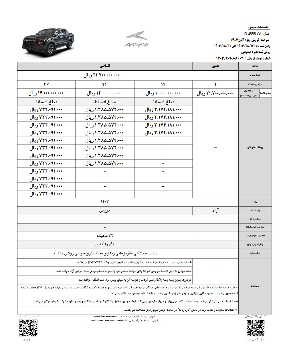 شرایط فروش KMC T9