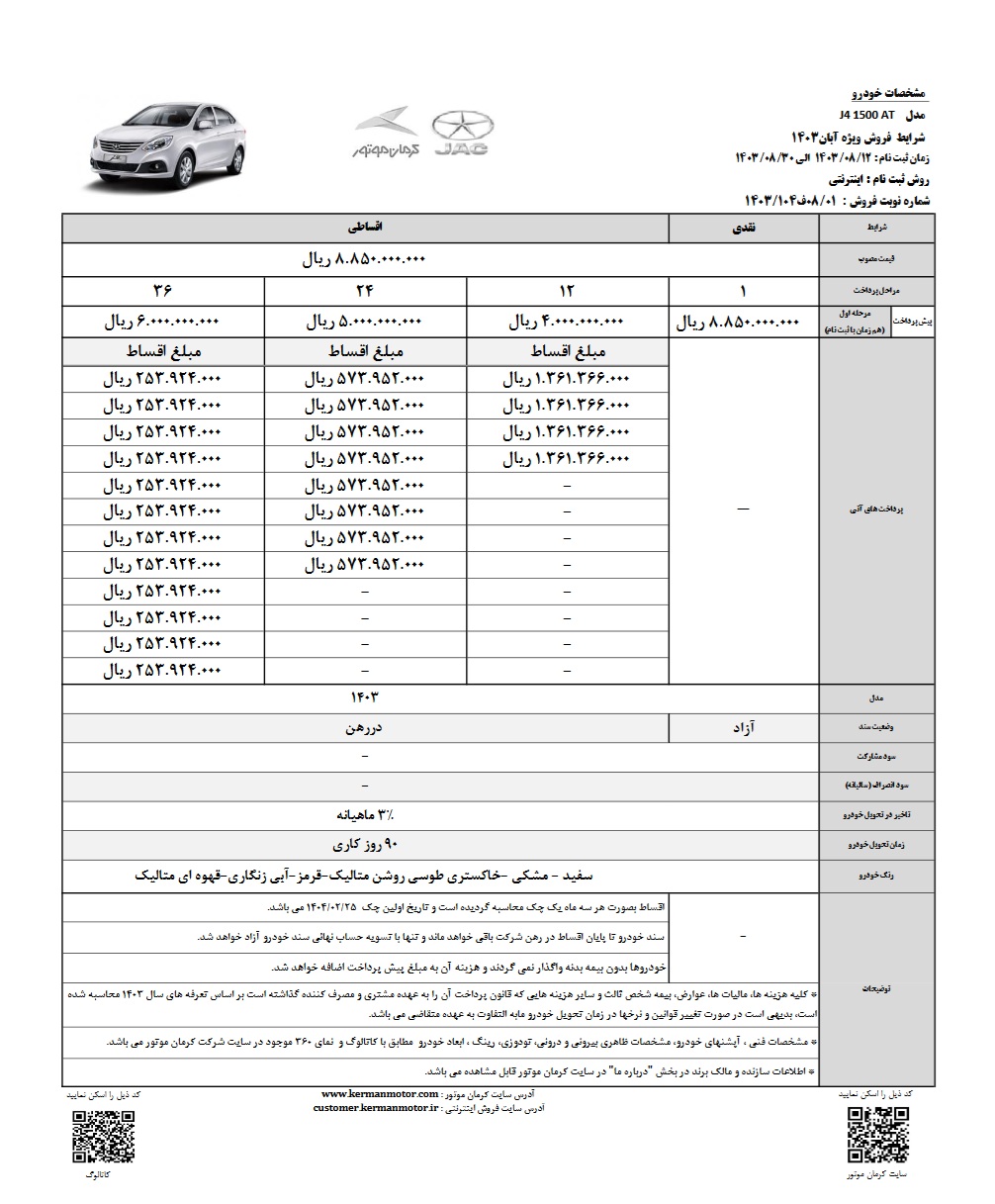 شرایط فروش JAC J4