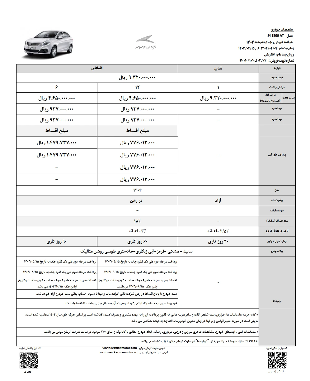 شرایط فروش اقساطی جک جی 4