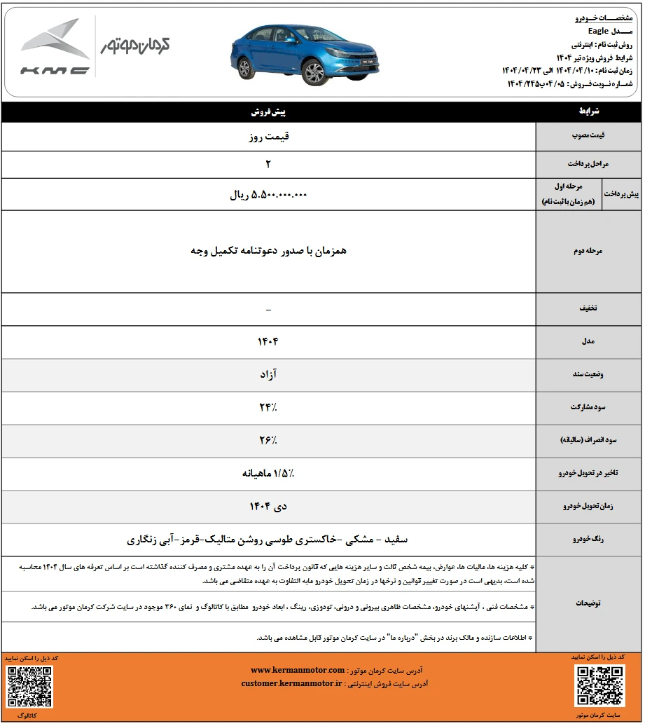 شرایط فروش kmc ایگل