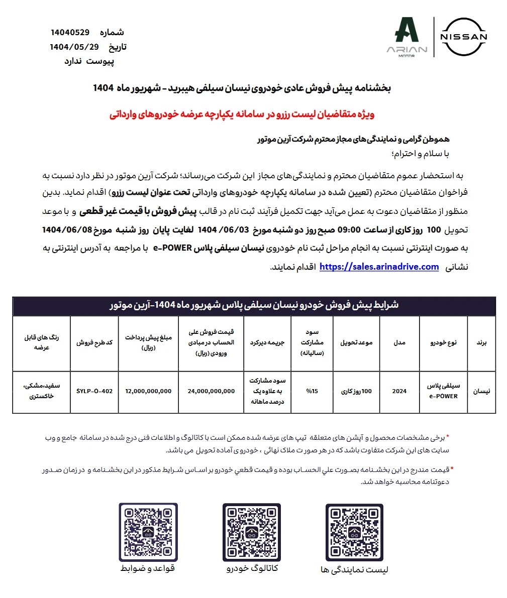 شرایط فروش نیسان سیلفی