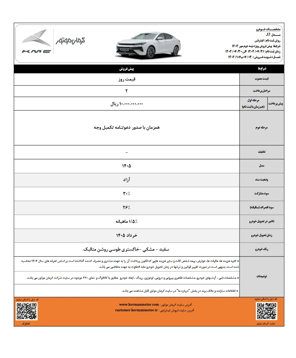 شرایط فروش KMC J7