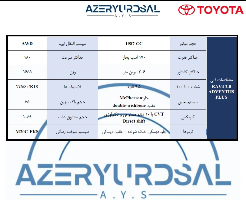 مشخصات فنی تویوتا Rav4